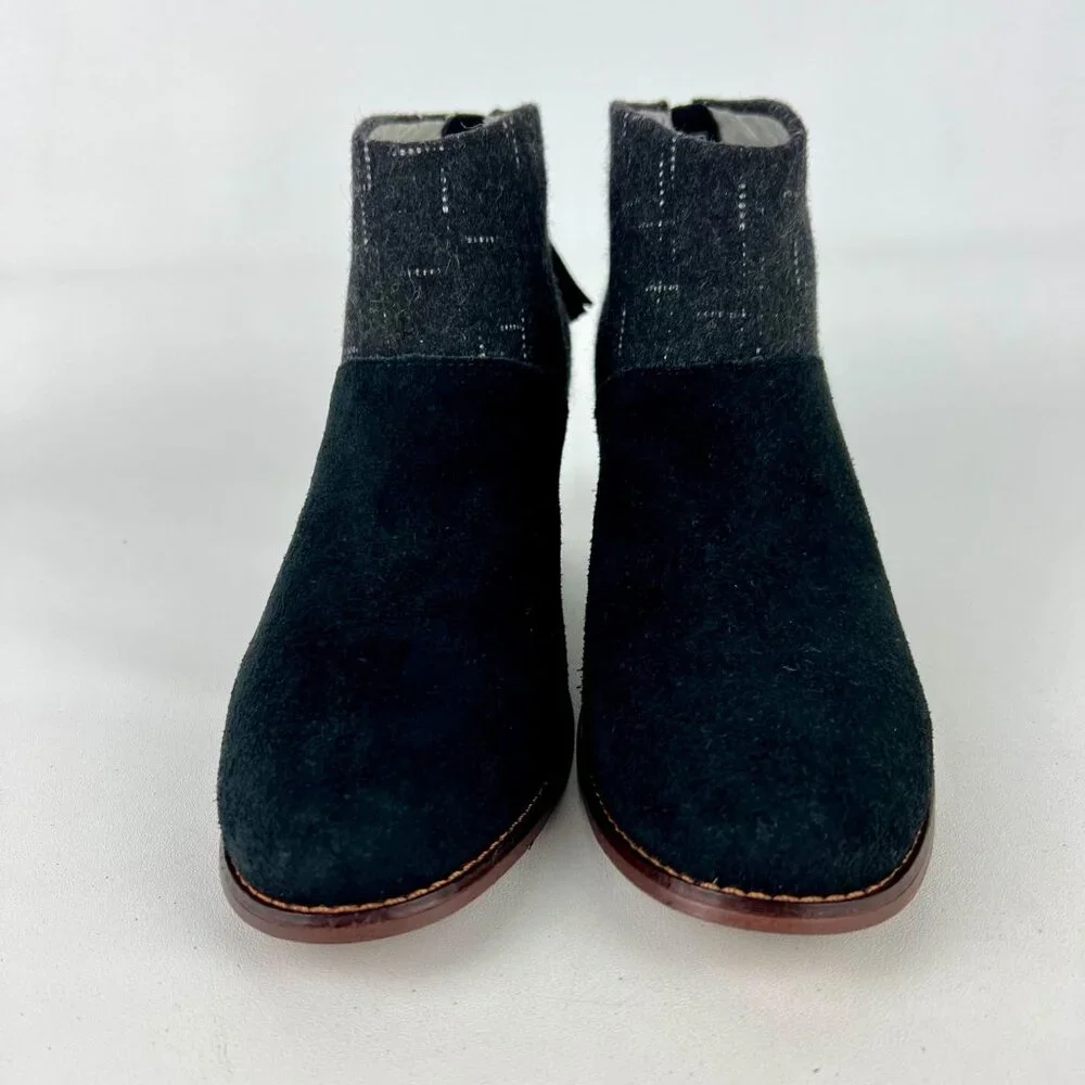 Toms Womens Leila Ankle Boot Black Suede Dotted Wool Back Zip Tassel size 8